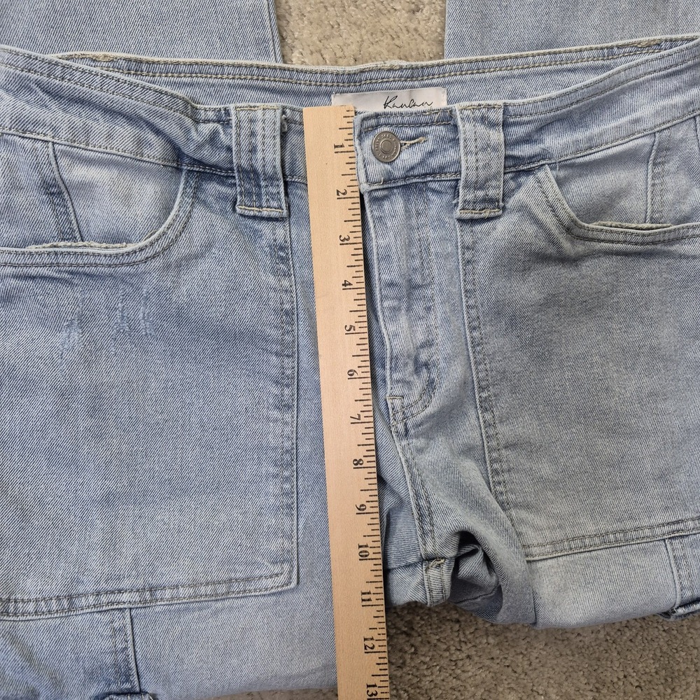 Kancan High Rise Cargo Jeans 7/27 Light Wash Blue Actual 30 Slim Straight Ankle - Picture 8 of 14